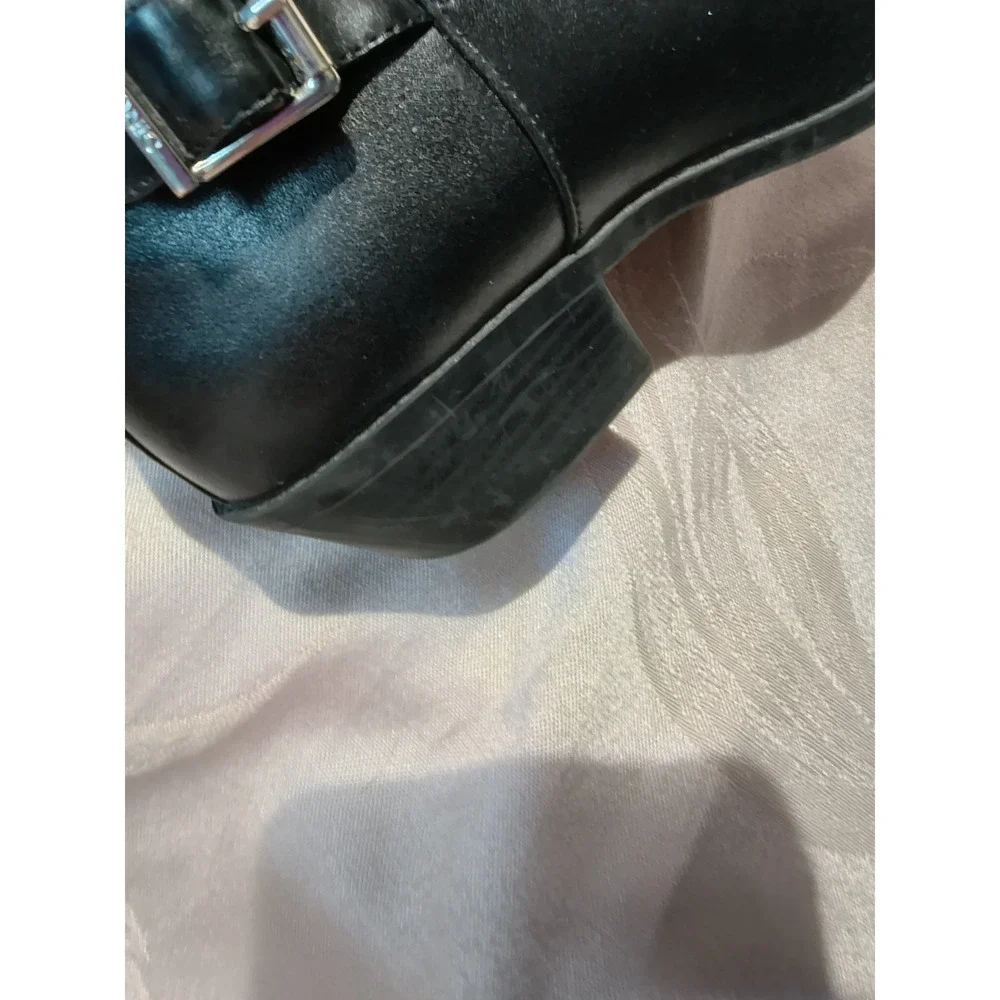 Vionic Women's Millie Black Leather Ankle Boots Buckle Side Zip Block Heel 8.5